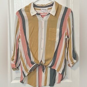 Olive + Oak Jaquelyn White Multi Striped Button-Up Tie-Front Top